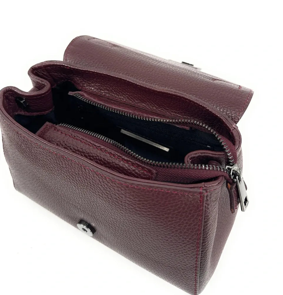 Sac bandoulière en cuir grainé SMART Rouge bordeaux