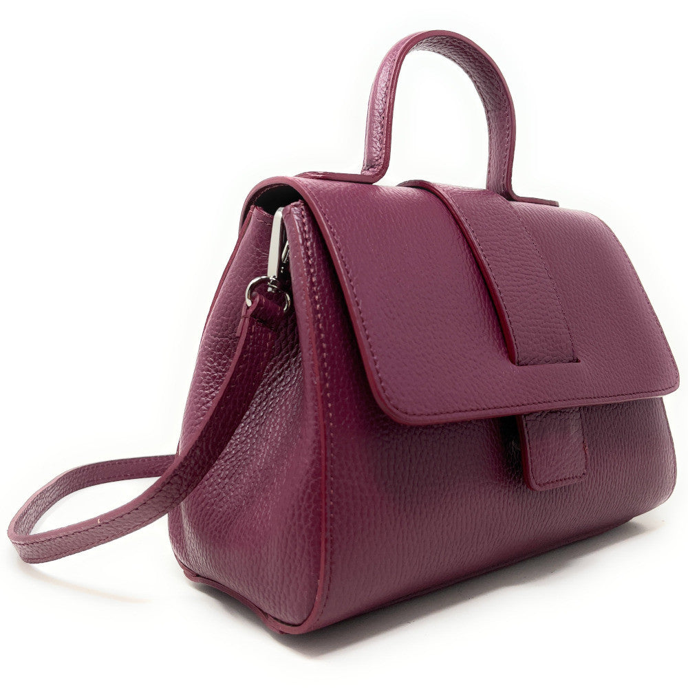 Sac bandoulière en cuir grainé SMART Prune
