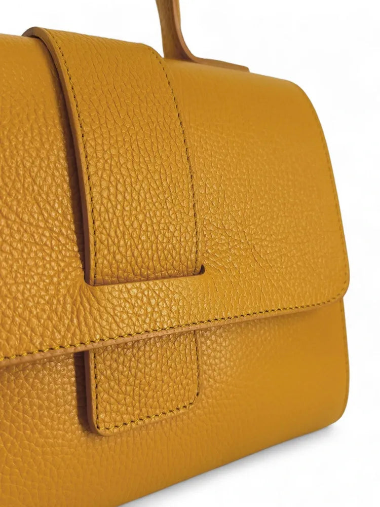 Sac bandoulière en cuir grainé SMART Jaune Moutarde