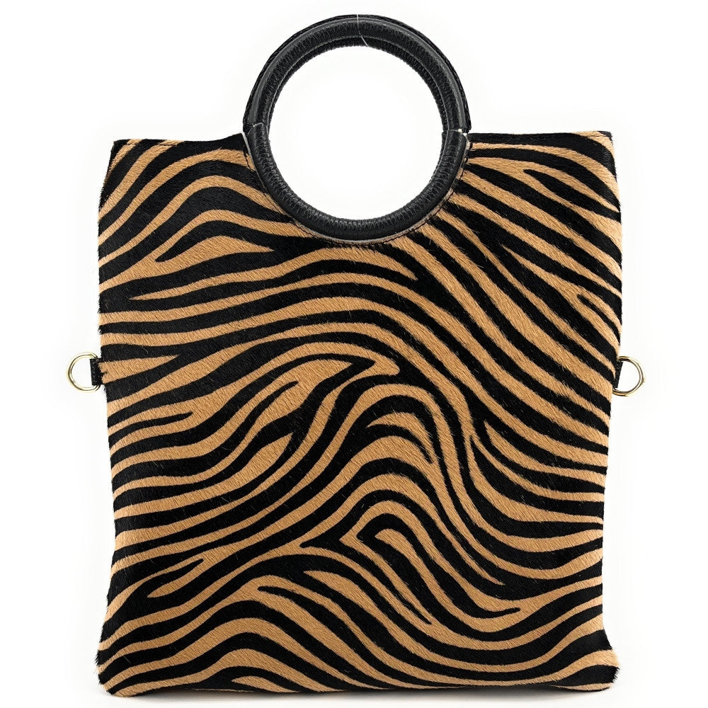 Sac pochette en cuir à motifs CHARLOTTE E.L. Zèbre camel