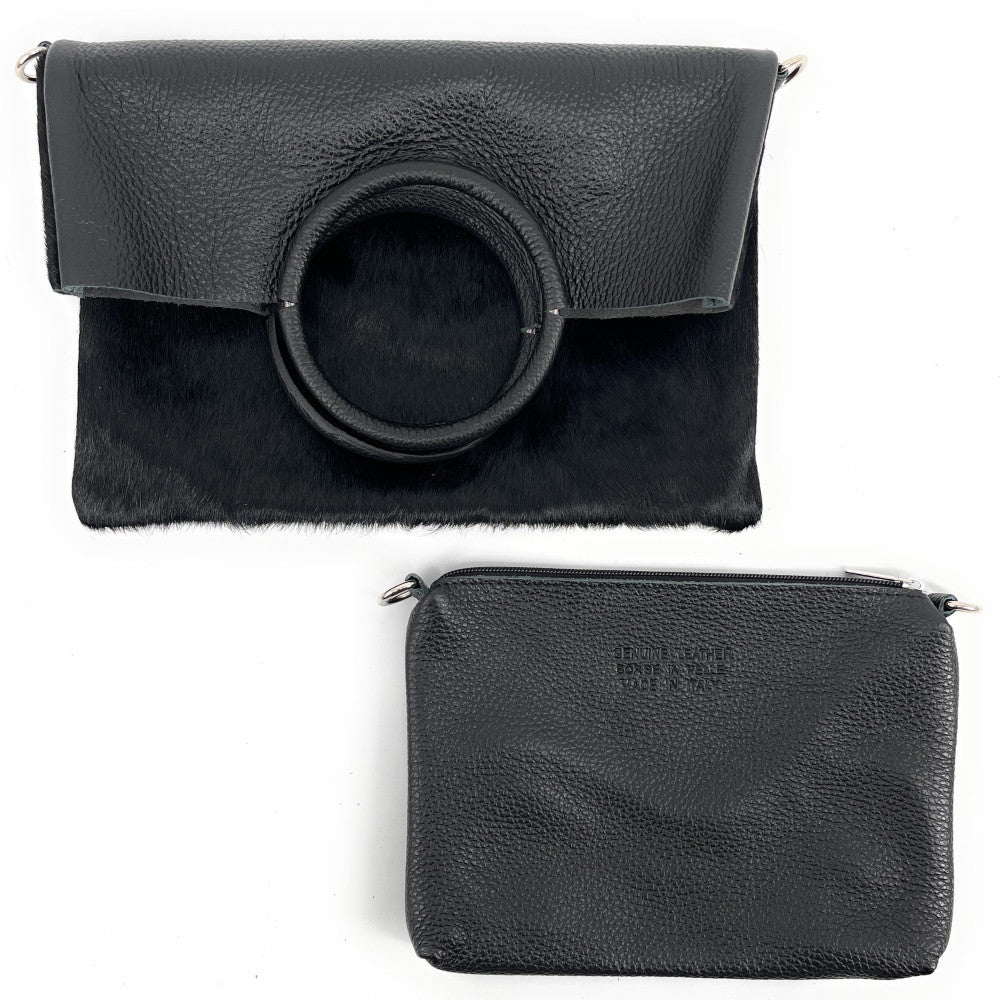 Sac pochette en cuir à motifs CHARLOTTE E.L. Noir
