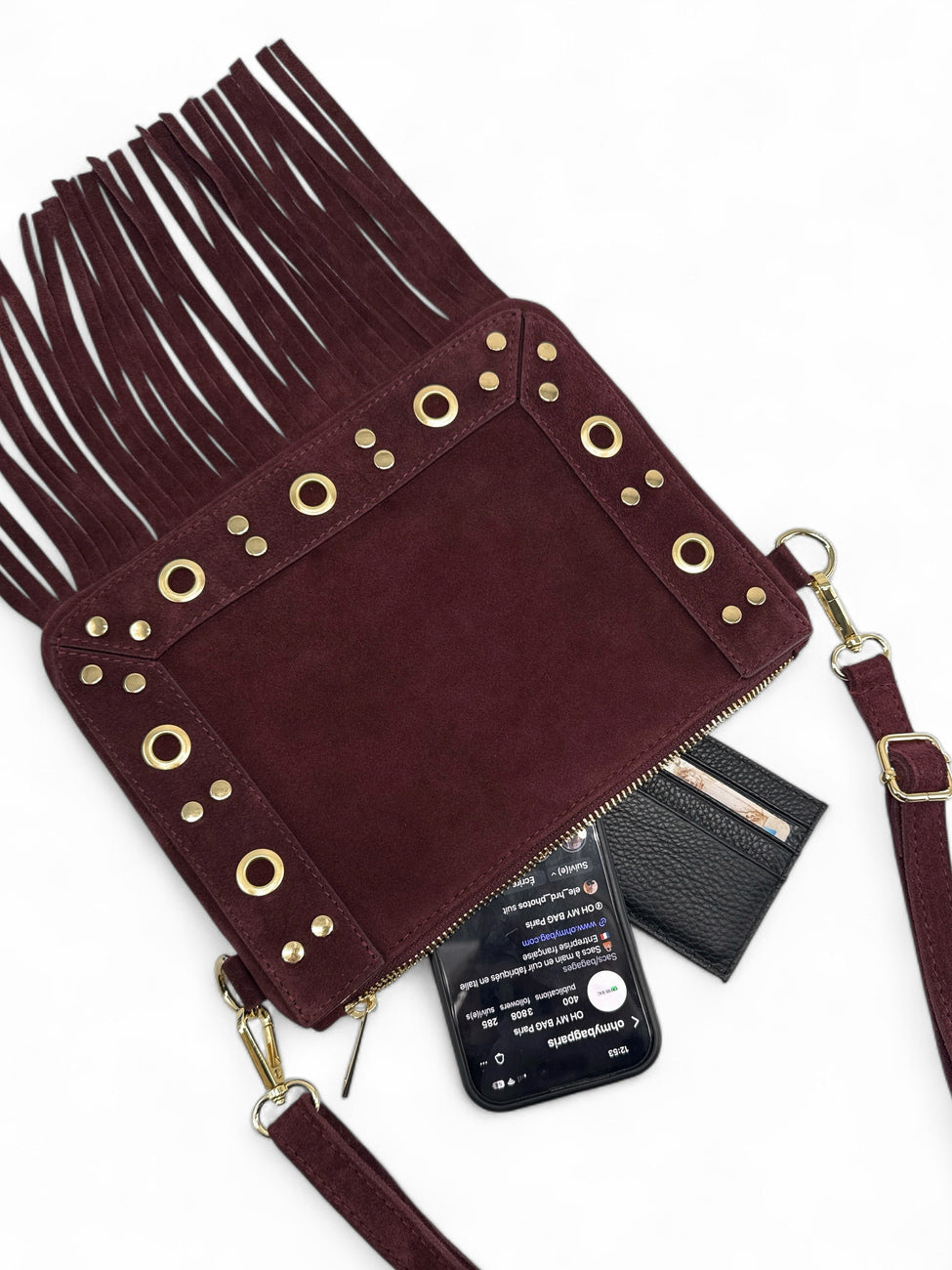 YEPA split suede crossbody bag, Burgundy