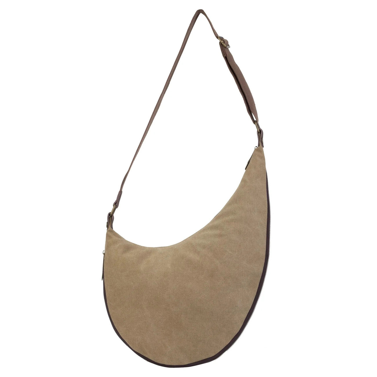 Sac besace holster en cuir italien et toile FEROE Beige foncé