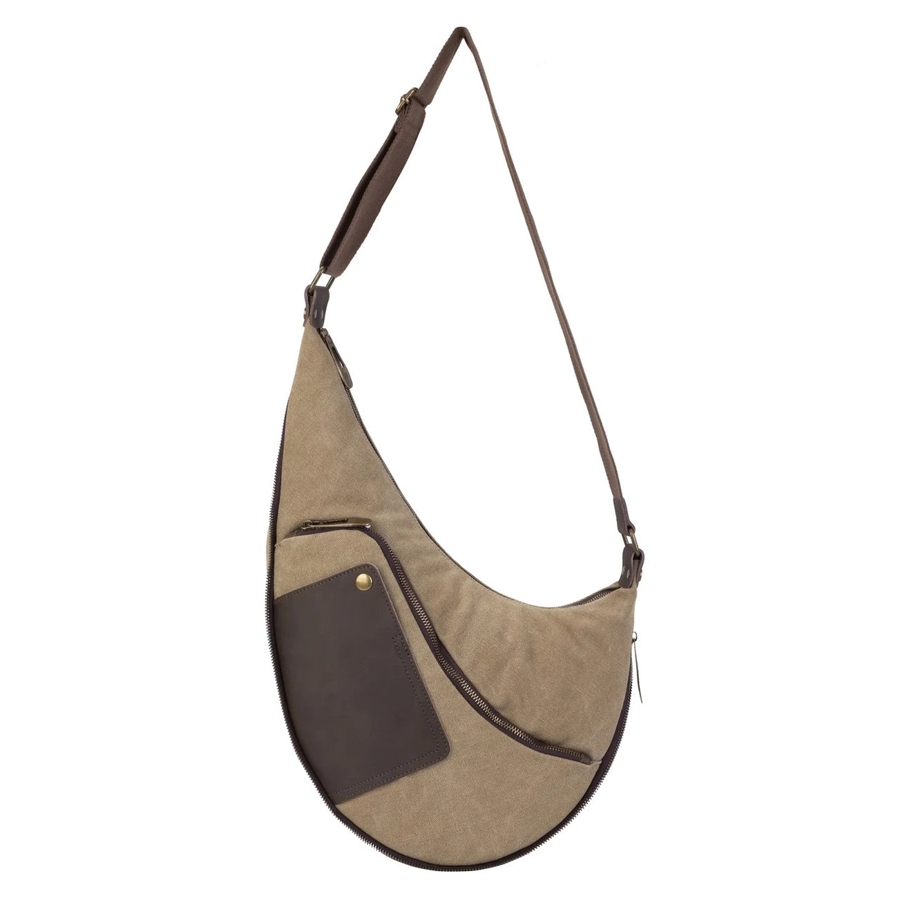 Sac besace holster en cuir italien et toile FEROE Beige foncé