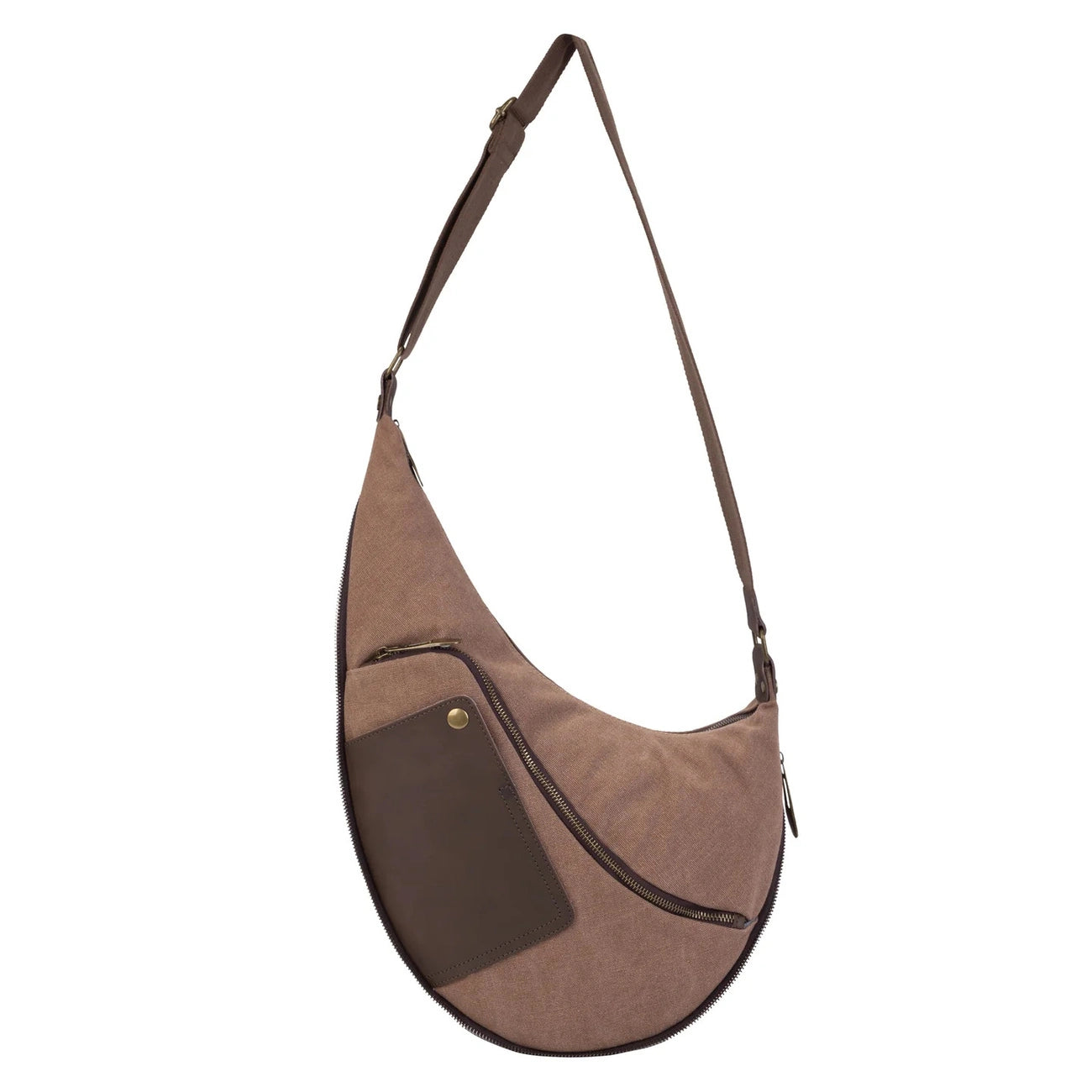 Sac besace holster en cuir italien et toile FEROE Marron camel foncé