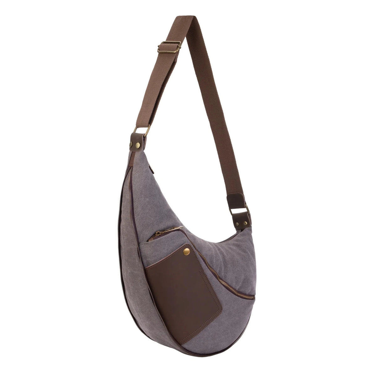 Borsa a tracolla holster in pelle italiana e tela ANVERS Grigio tortora