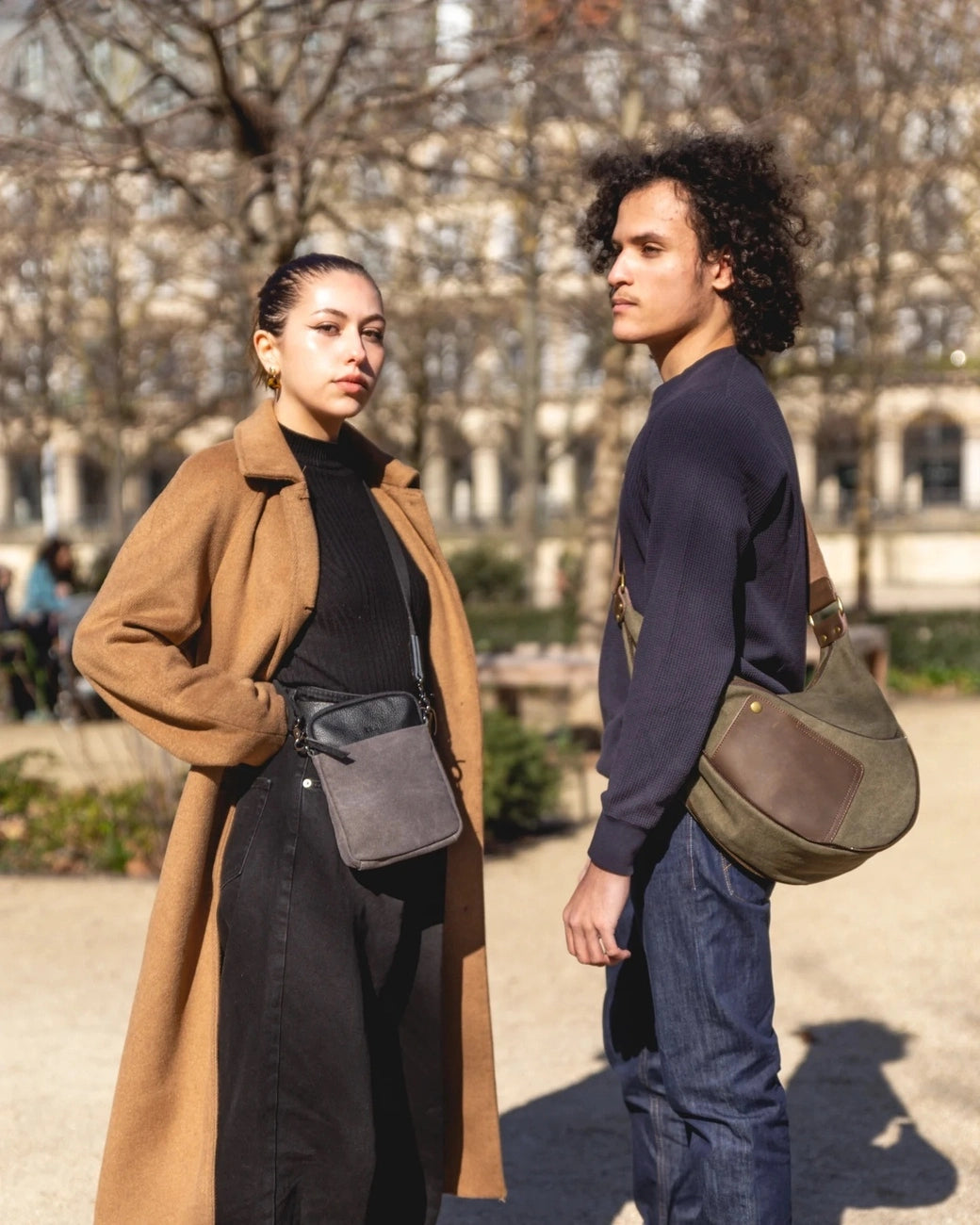 Sac besace holster en cuir italien et toile FEROE Vert olive