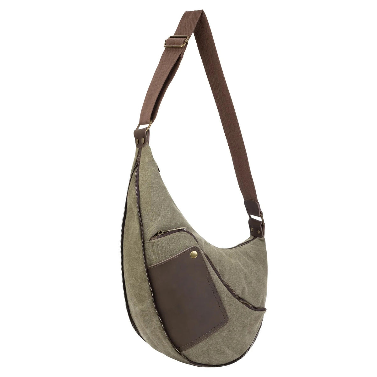 Borsa a tracolla holster in pelle italiana e tela ANVERS Verde oliva