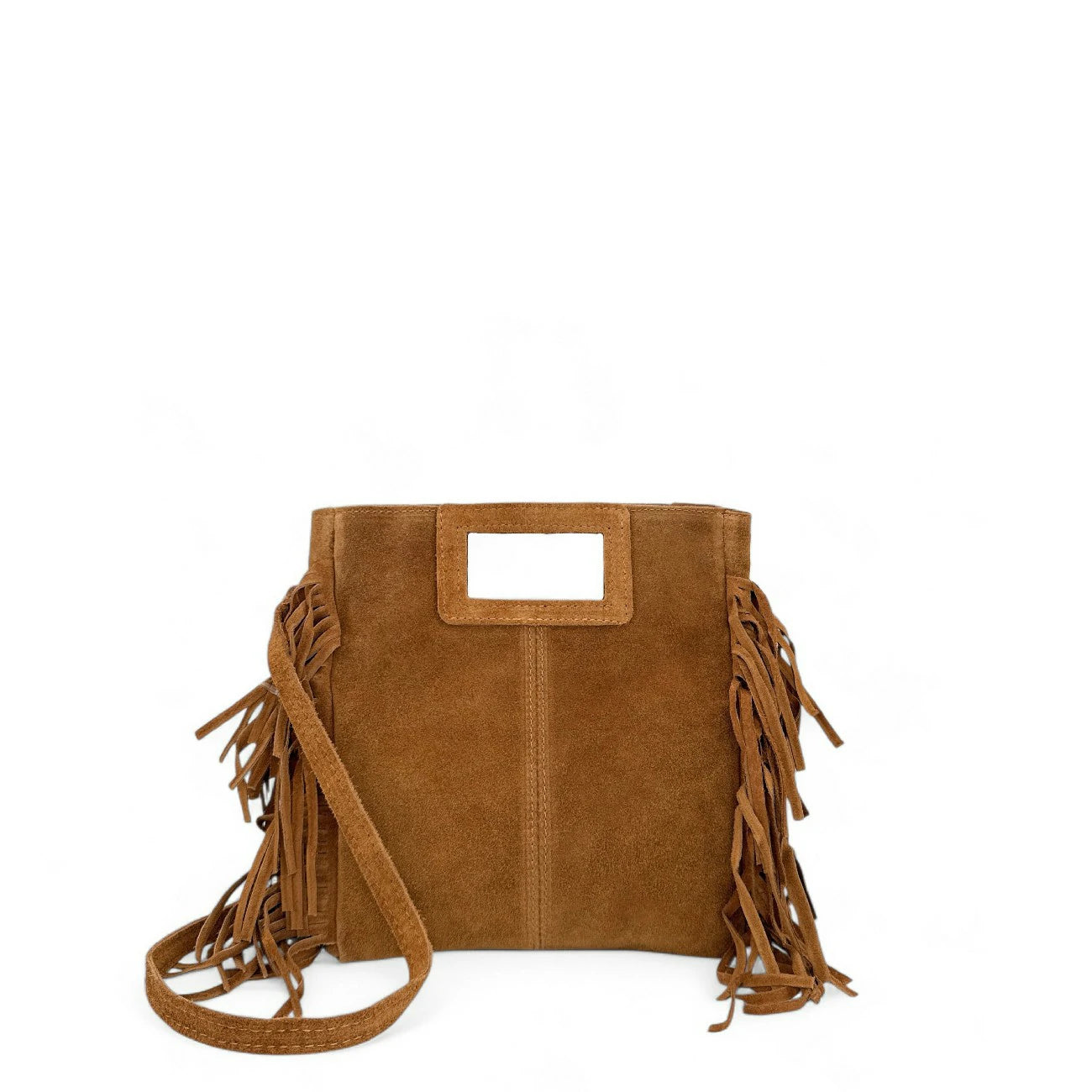 Sac à main bandoulière en croûte de cuir ENOLA SUEDE Camel foncé