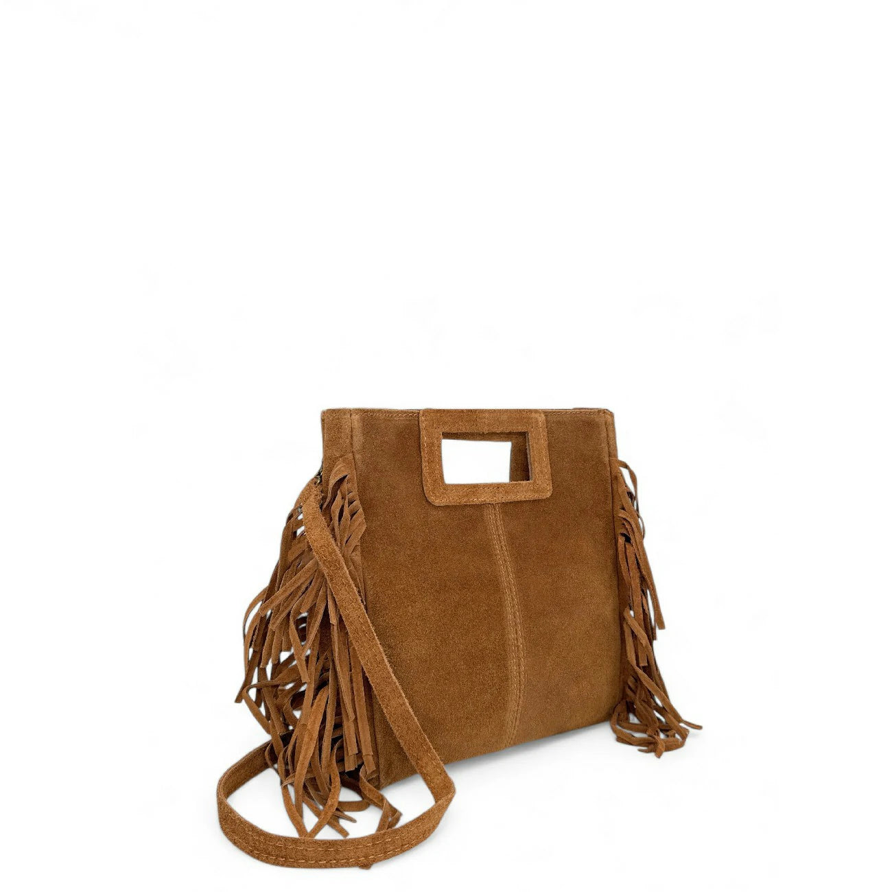 Sac à main bandoulière en croûte de cuir ENOLA SUEDE Camel foncé