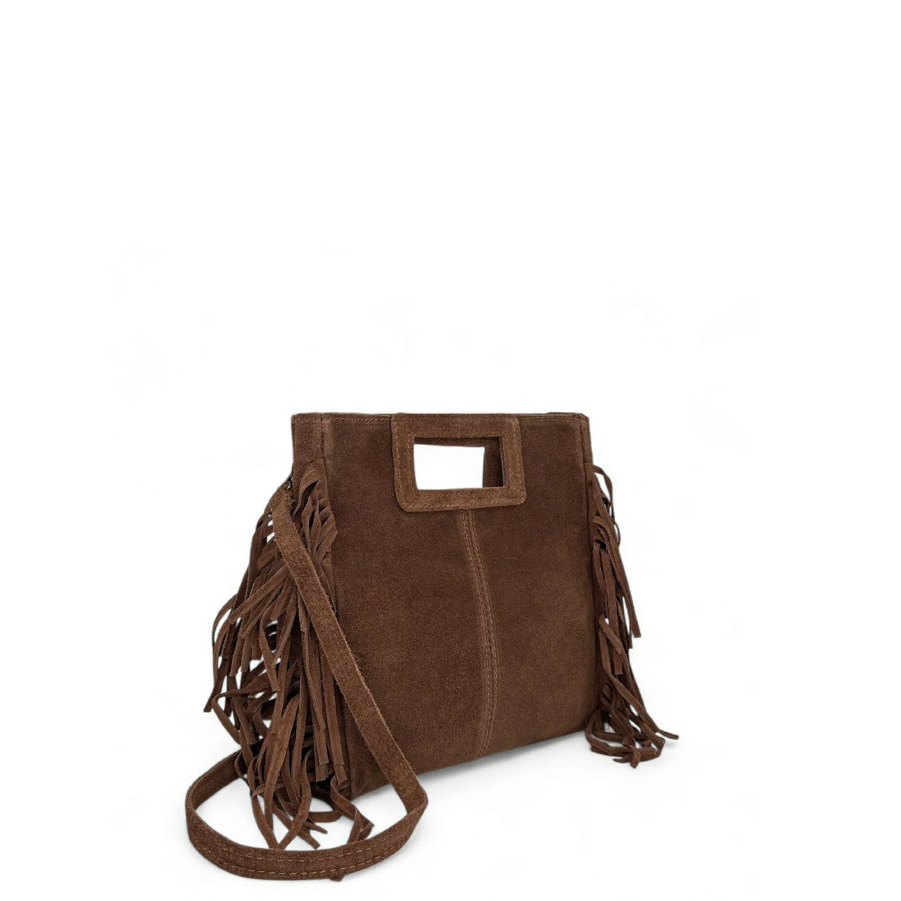 Sac à main bandoulière en croûte de cuir ENOLA SUEDE Cannelle