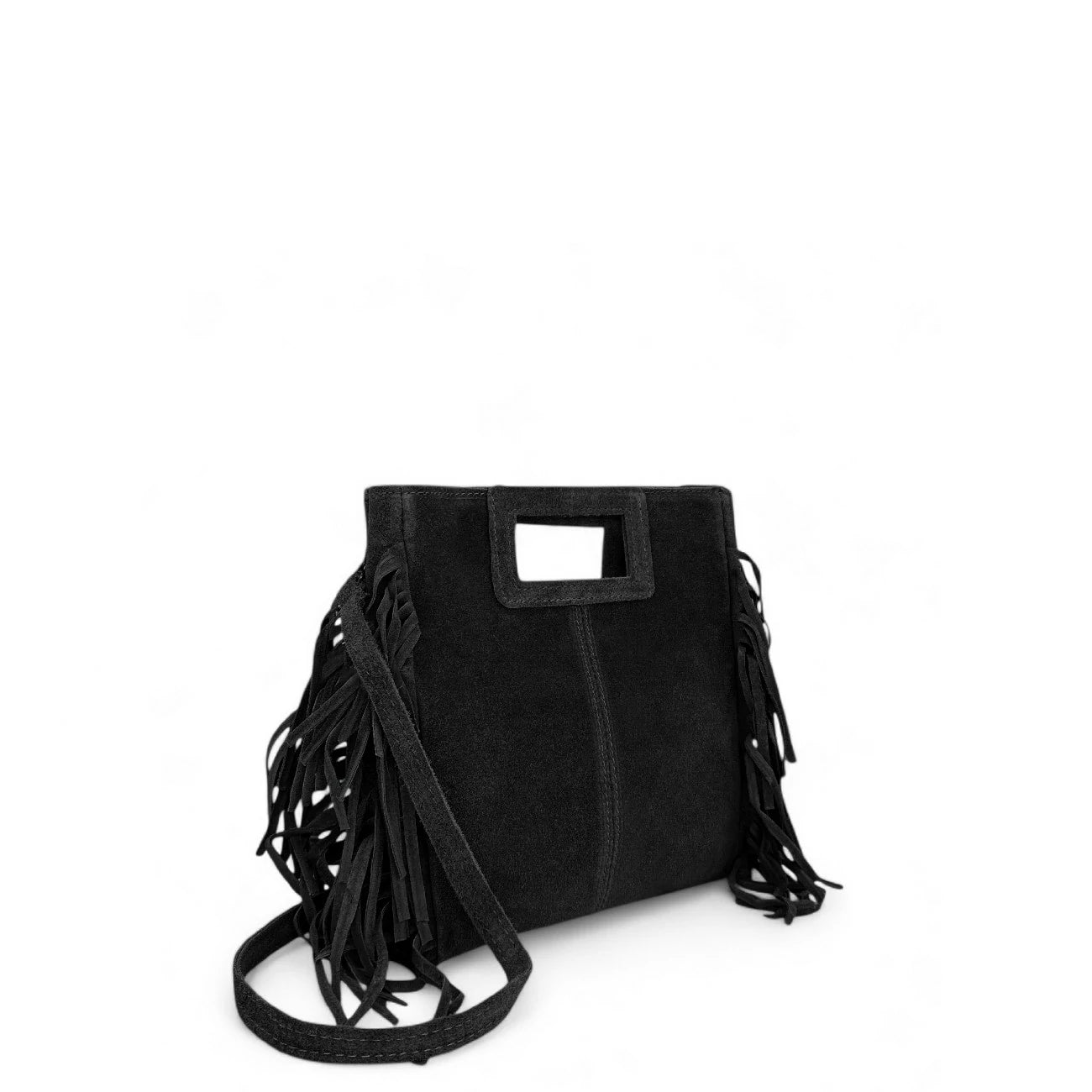 Sac à main bandoulière en croûte de cuir ENOLA SUEDE Noir