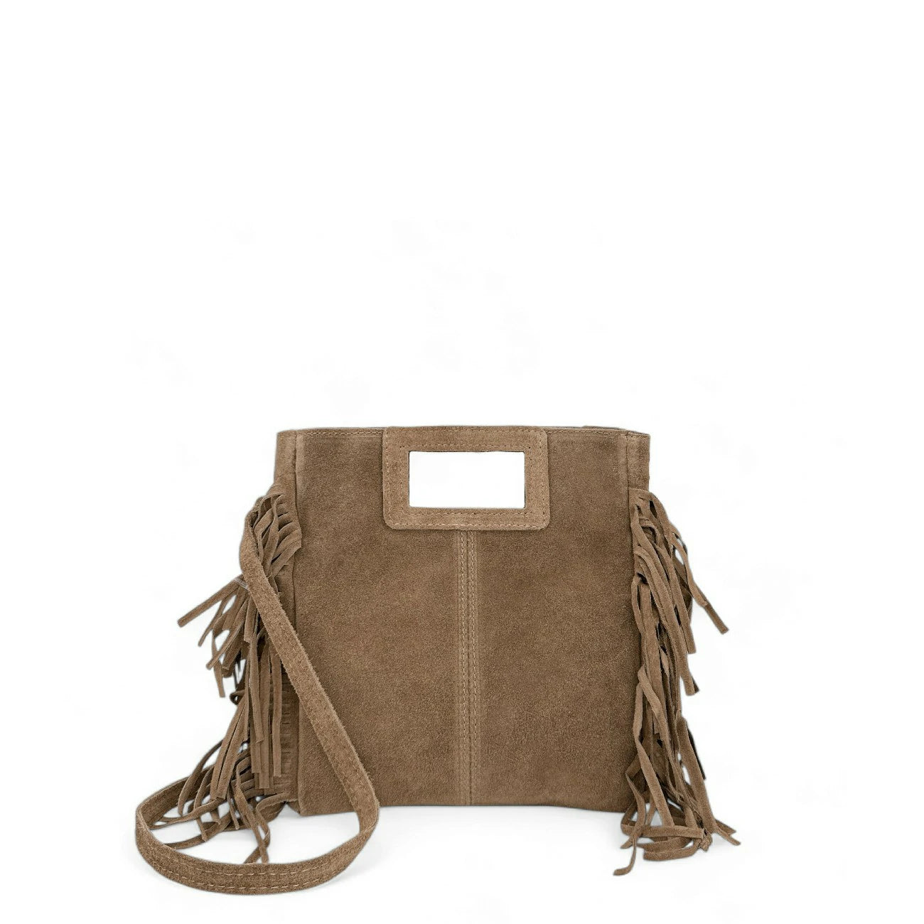 Sac à main bandoulière en croûte de cuir ENOLA SUEDE Taupe foncé