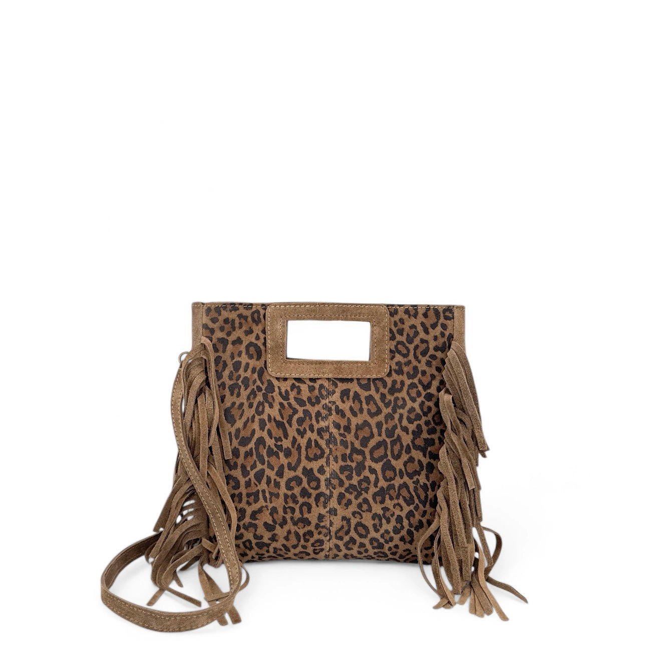 Sac à main en croûte de cuir imprimé léopard ENOLA LEO Ocelot taupe foncé