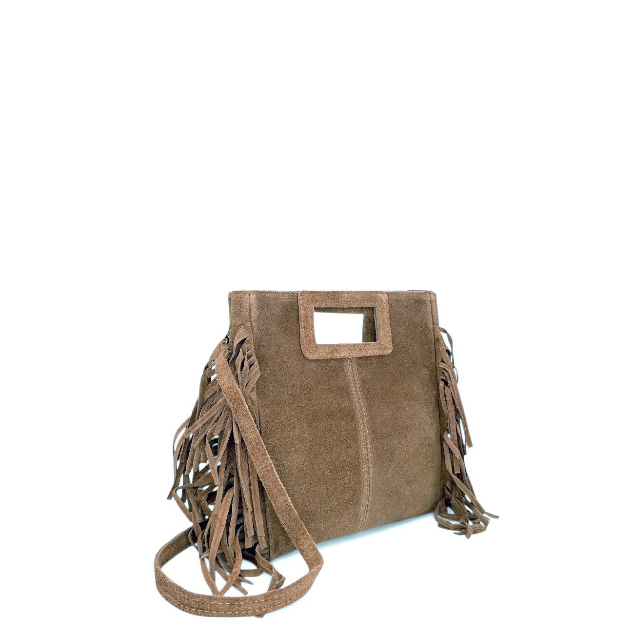 Sac à main bandoulière en croûte de cuir ENOLA SUEDE Taupe foncé