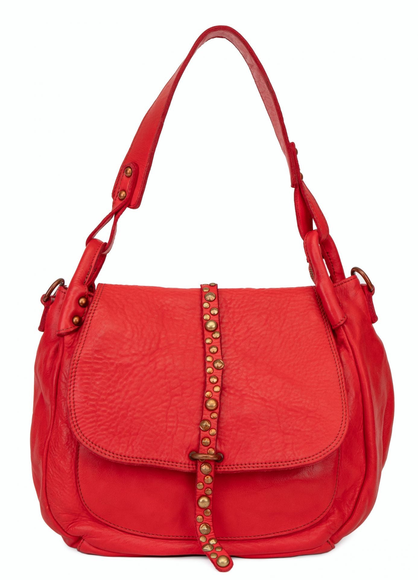 Sac besace porté épaule en cuir vintage MISS HAGEN Rouge garance