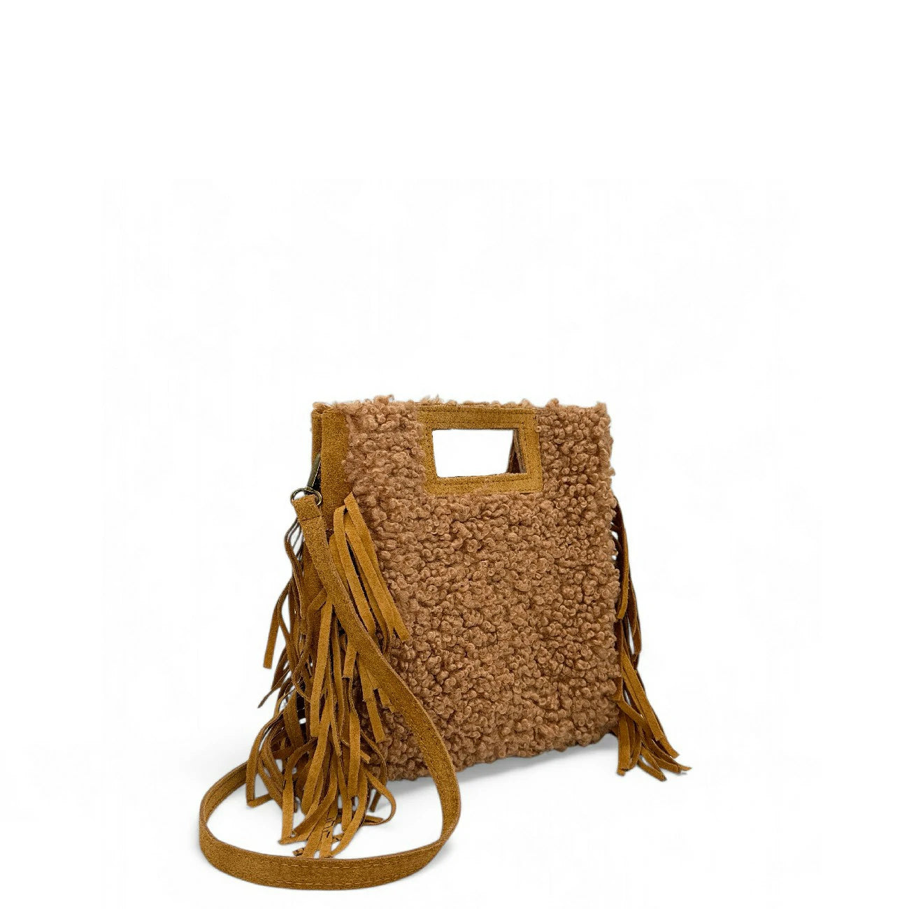 Sac messenger en daim et pilou ENOLA PILOU Camel