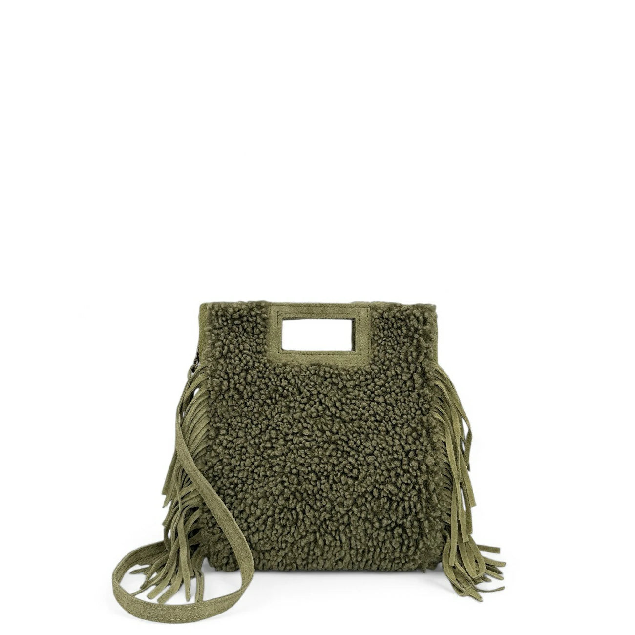 Sac messenger en daim et pilou ENOLA PILOU Kaki