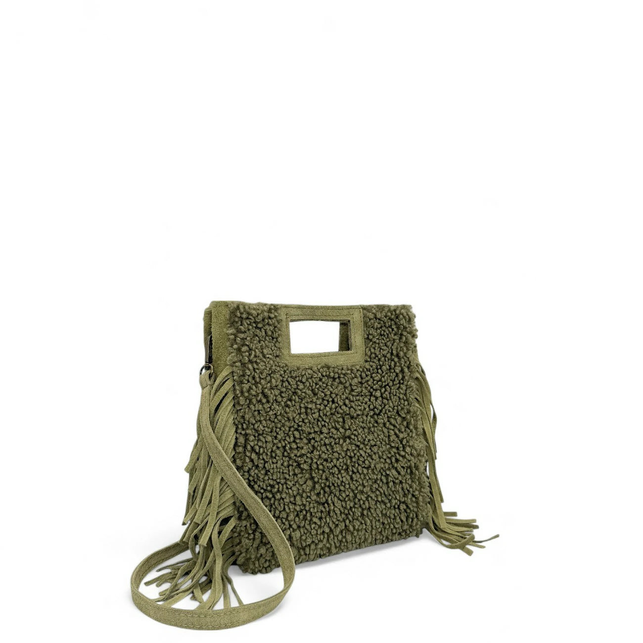 Sac messenger en daim et pilou ENOLA PILOU Kaki