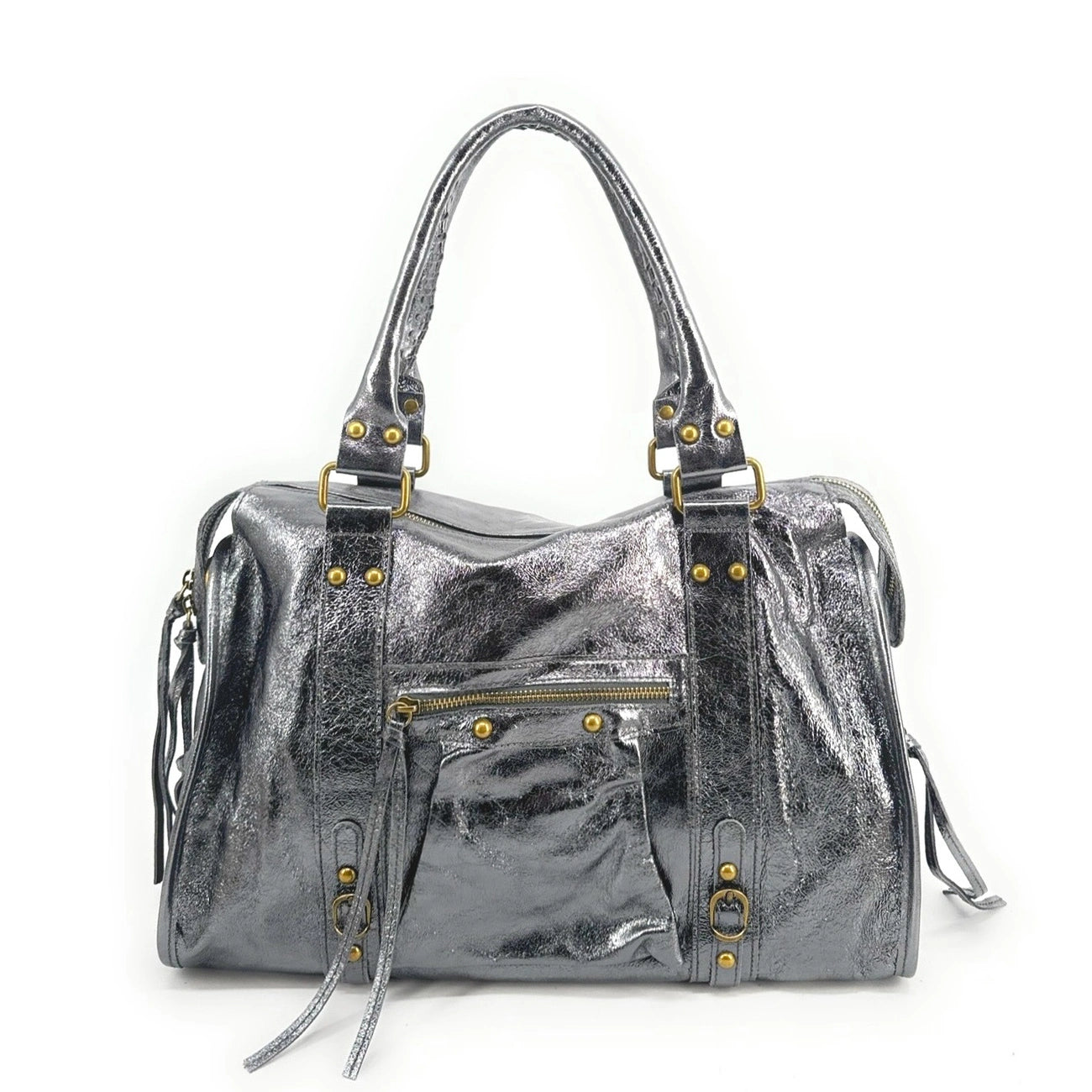 Sac à main en cuir métallisé SANDSTORM Argent foncé