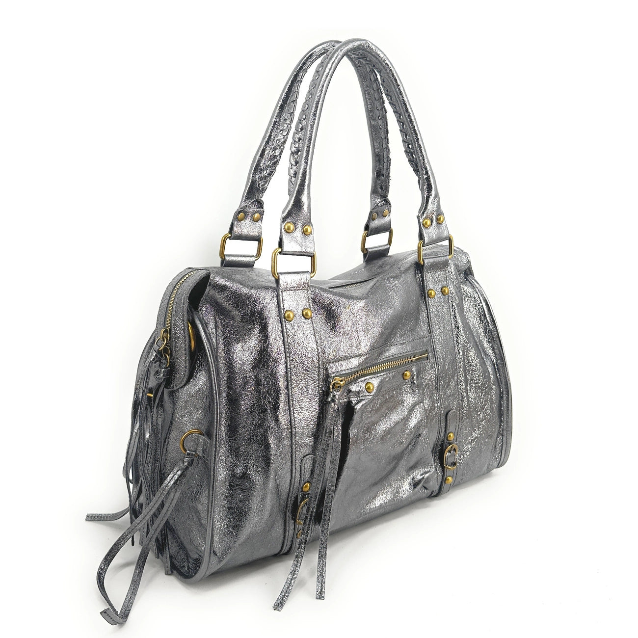 Sac à main en cuir métallisé SANDSTORM Argent foncé