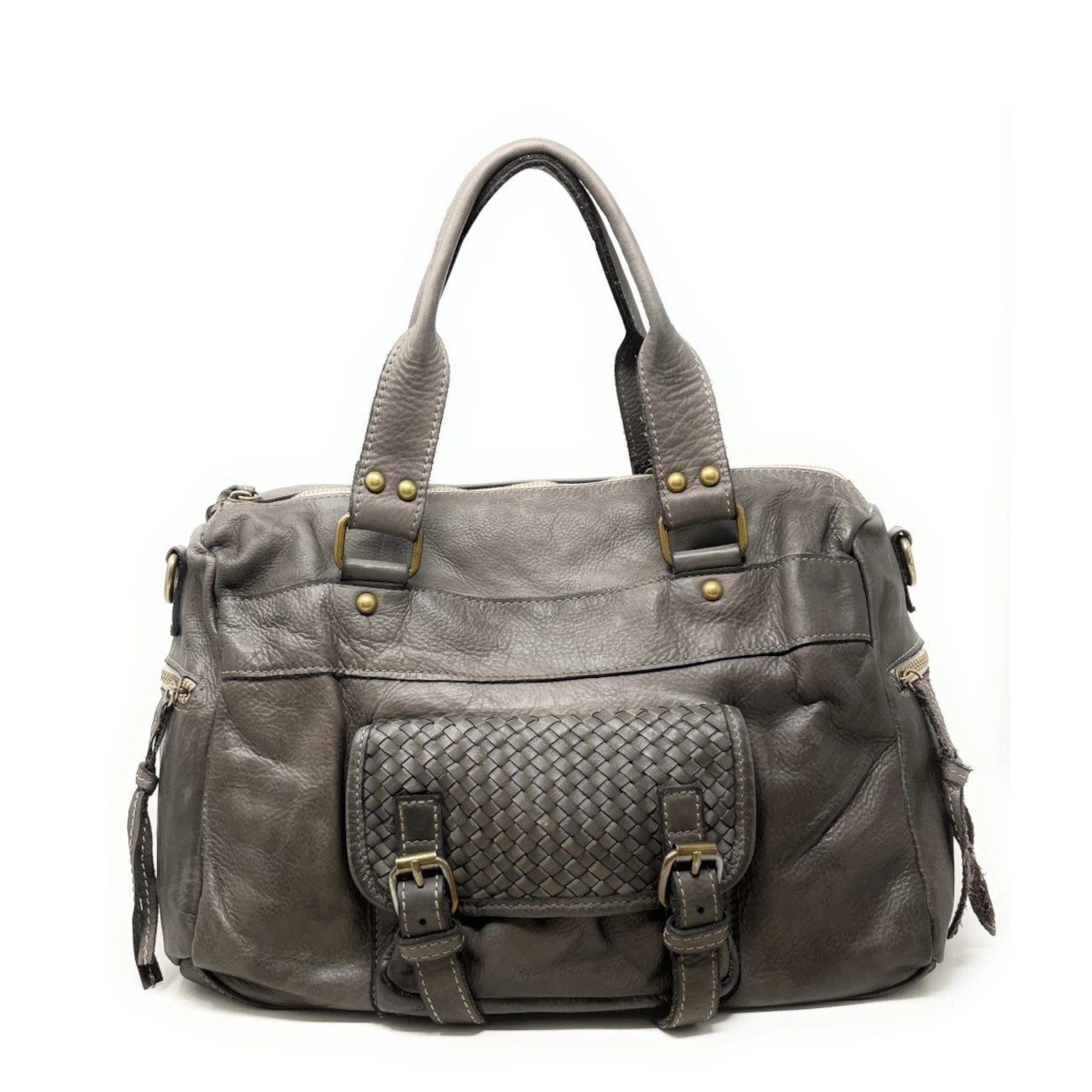Sac en cuir vintage MISS EUGENIE Taupe foncé