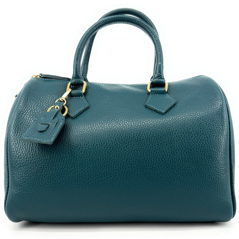 Sac à main bowling en cuir grainé italien BOOLIN Bleu vert canard