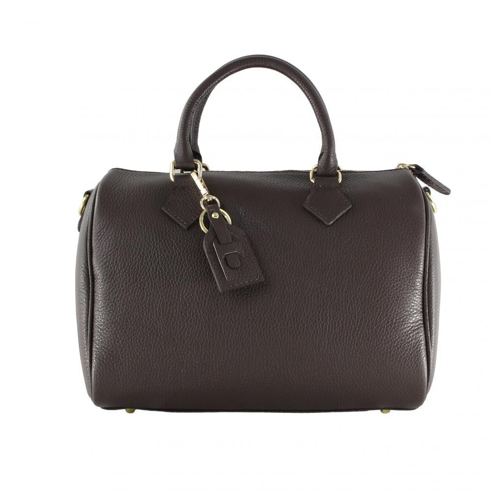 Sac à main bowling en cuir grainé italien BOOLIN Chocolat