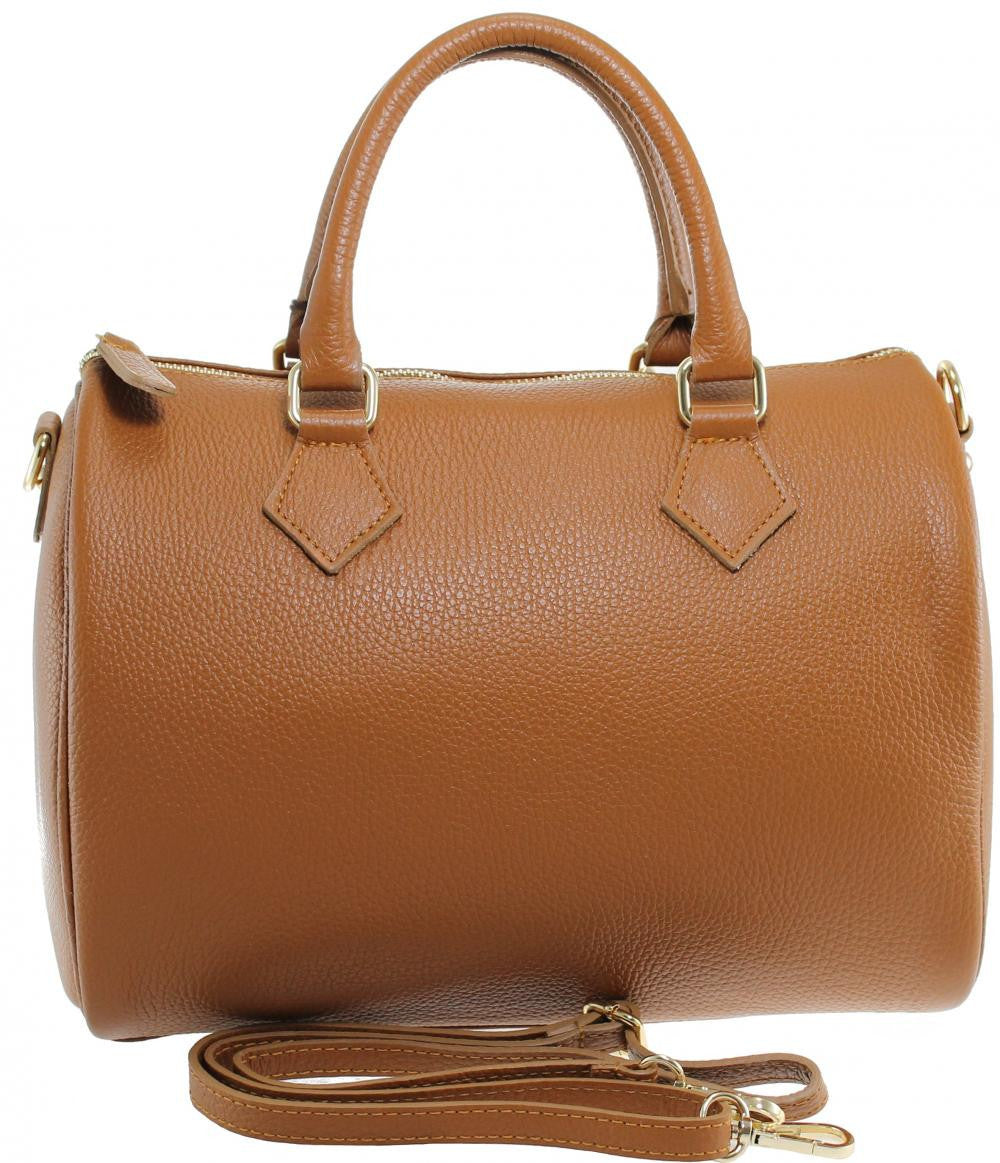 Sac à main bowling en cuir grainé italien BOOLIN Cognac
