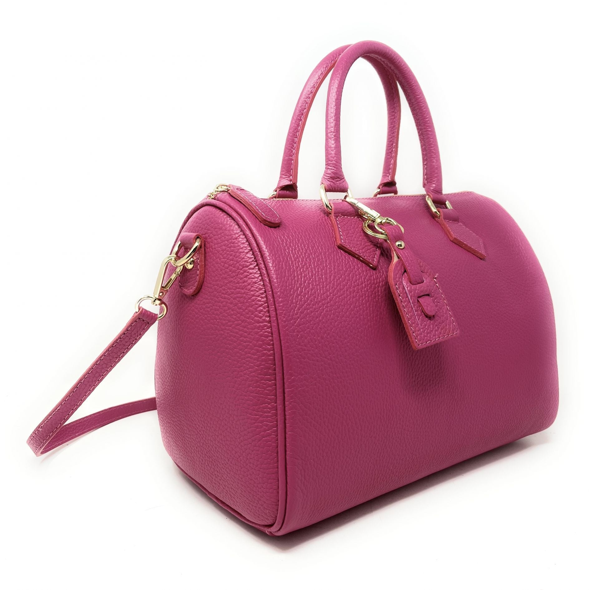 Sac à main bowling en cuir grainé italien BOOLIN Rose fuchsia