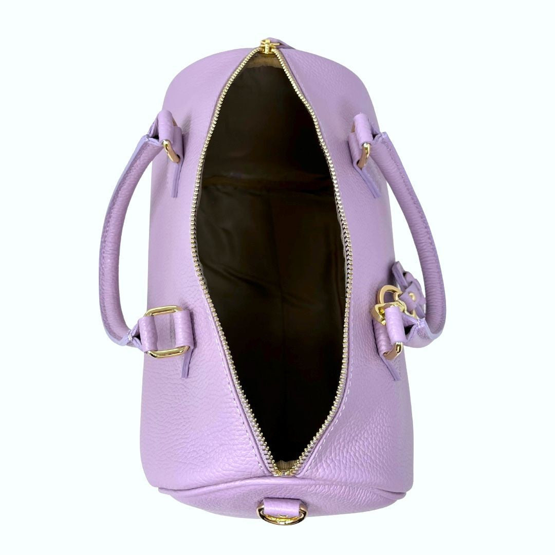 Sac à main bowling en cuir grainé italien BOOLIN Lilas