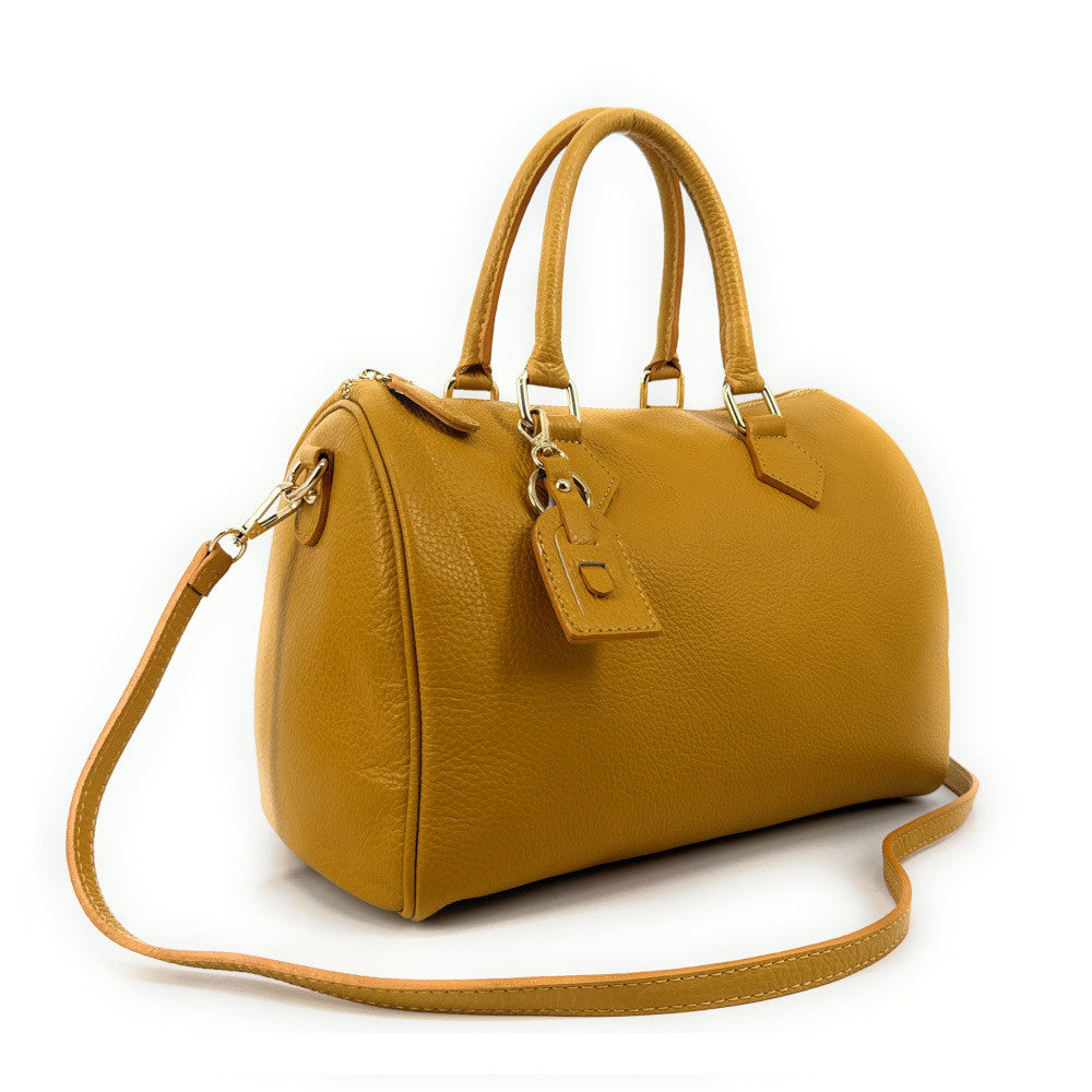 Sac à main bowling en cuir grainé italien BOOLIN Jaune Moutarde