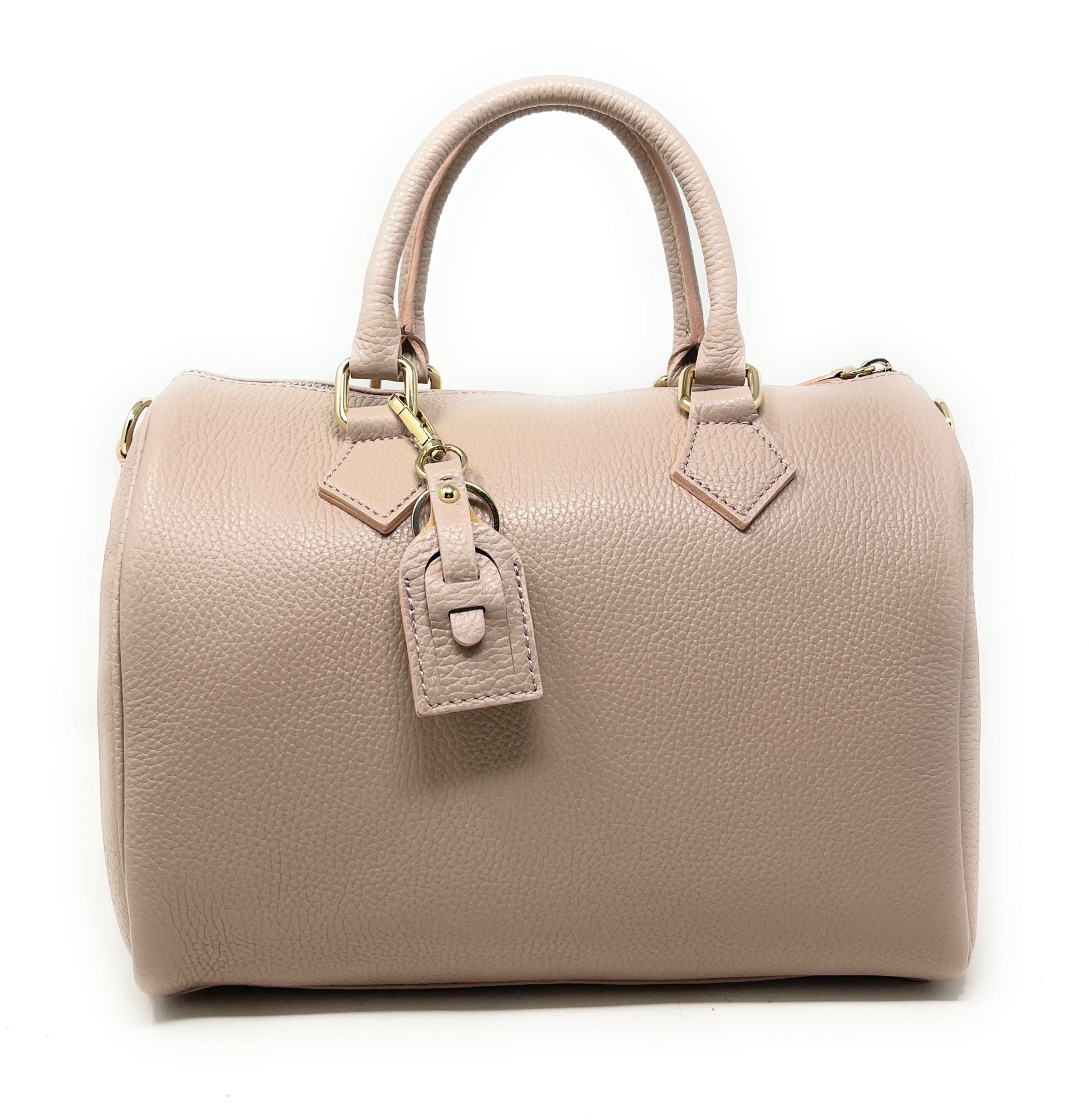 Sac à main bowling en cuir grainé italien BOOLIN Rose nude