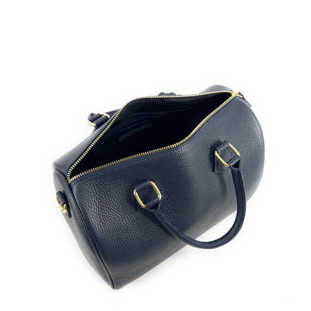Sac à main bowling en cuir grainé italien BOOLIN Bleu marine