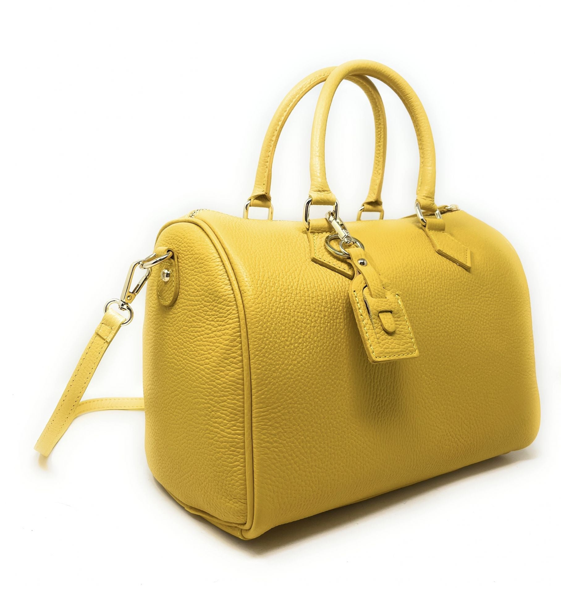 Sac à main bowling en cuir grainé italien BOOLIN Jaune tournesol