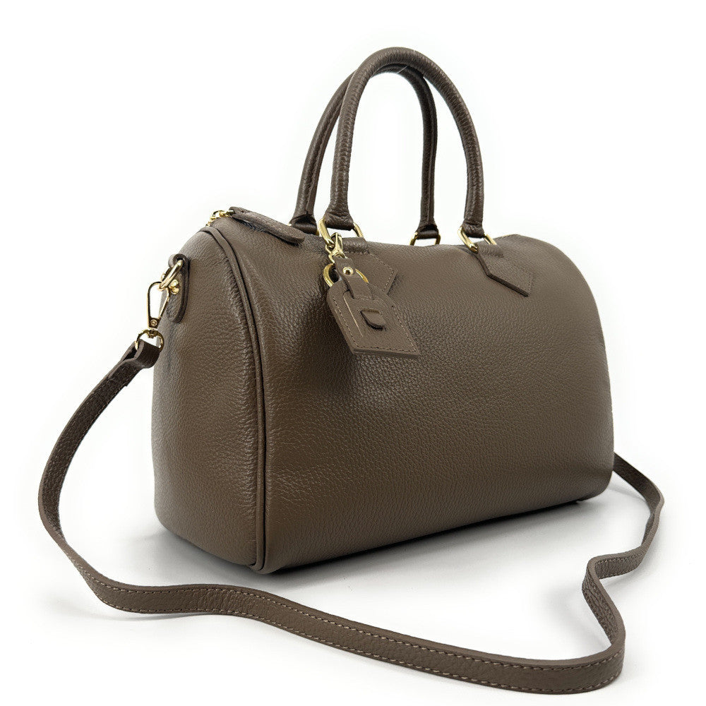 Sac à main bowling en cuir grainé italien BOOLIN Taupe foncé