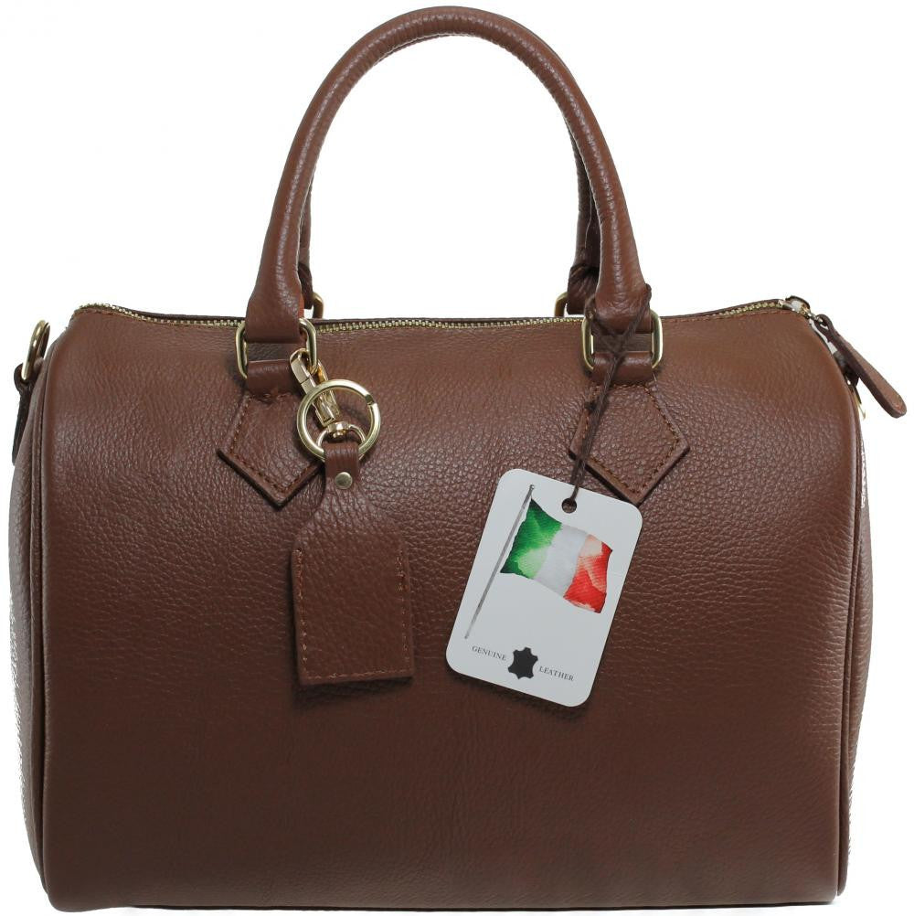 Sac à main bowling en cuir grainé italien BOOLIN Châtaigne