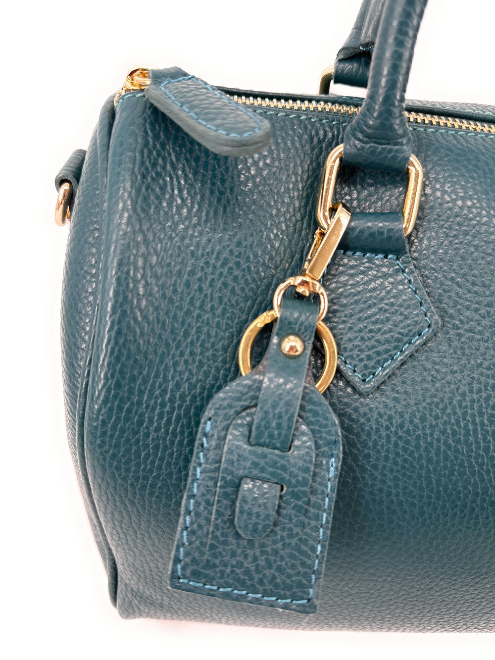 Sac à main bowling en cuir grainé italien BOOLIN Bleu vert canard