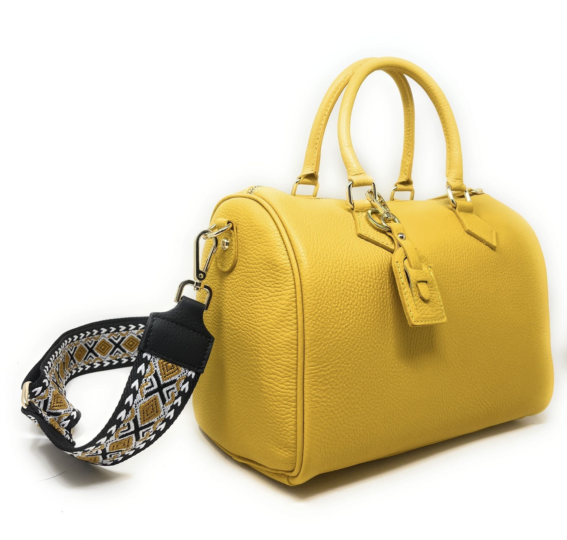Sac à main bowling en cuir grainé italien BOOLIN Jaune tournesol