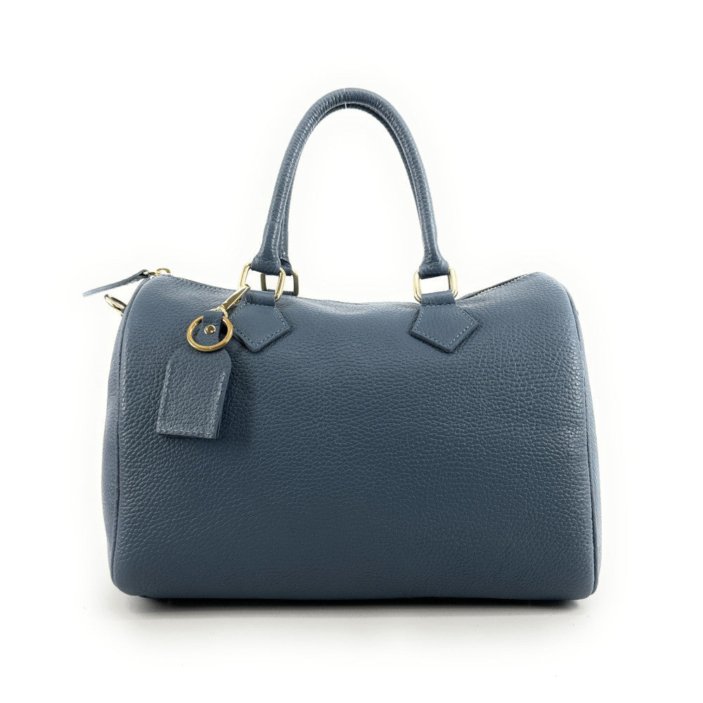 Sac à main bowling en cuir grainé italien BOOLIN Bleu glacier