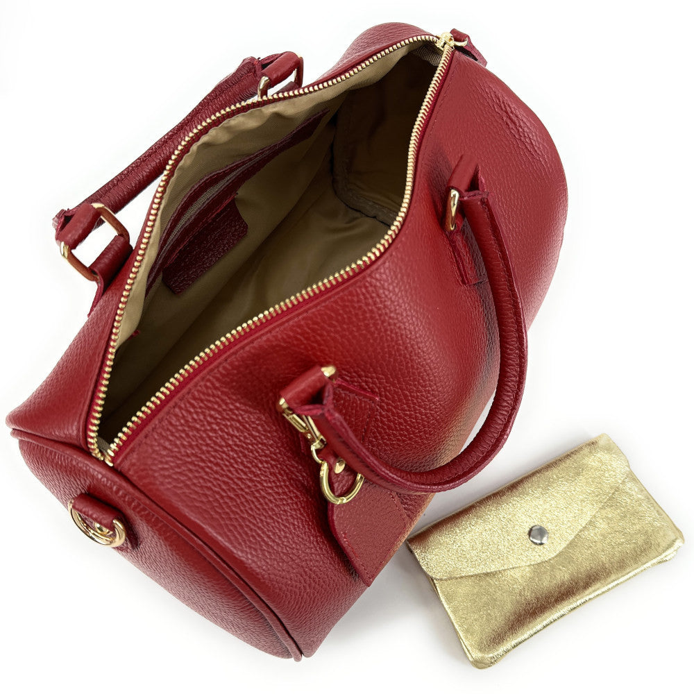 Sac à main bowling en cuir grainé italien BOOLIN Rouge magenta
