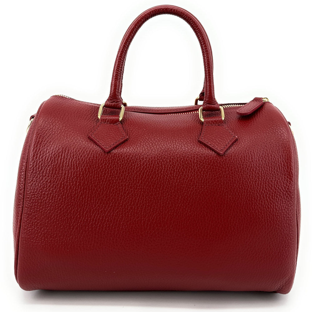 Sac à main bowling en cuir grainé italien BOOLIN Rouge magenta
