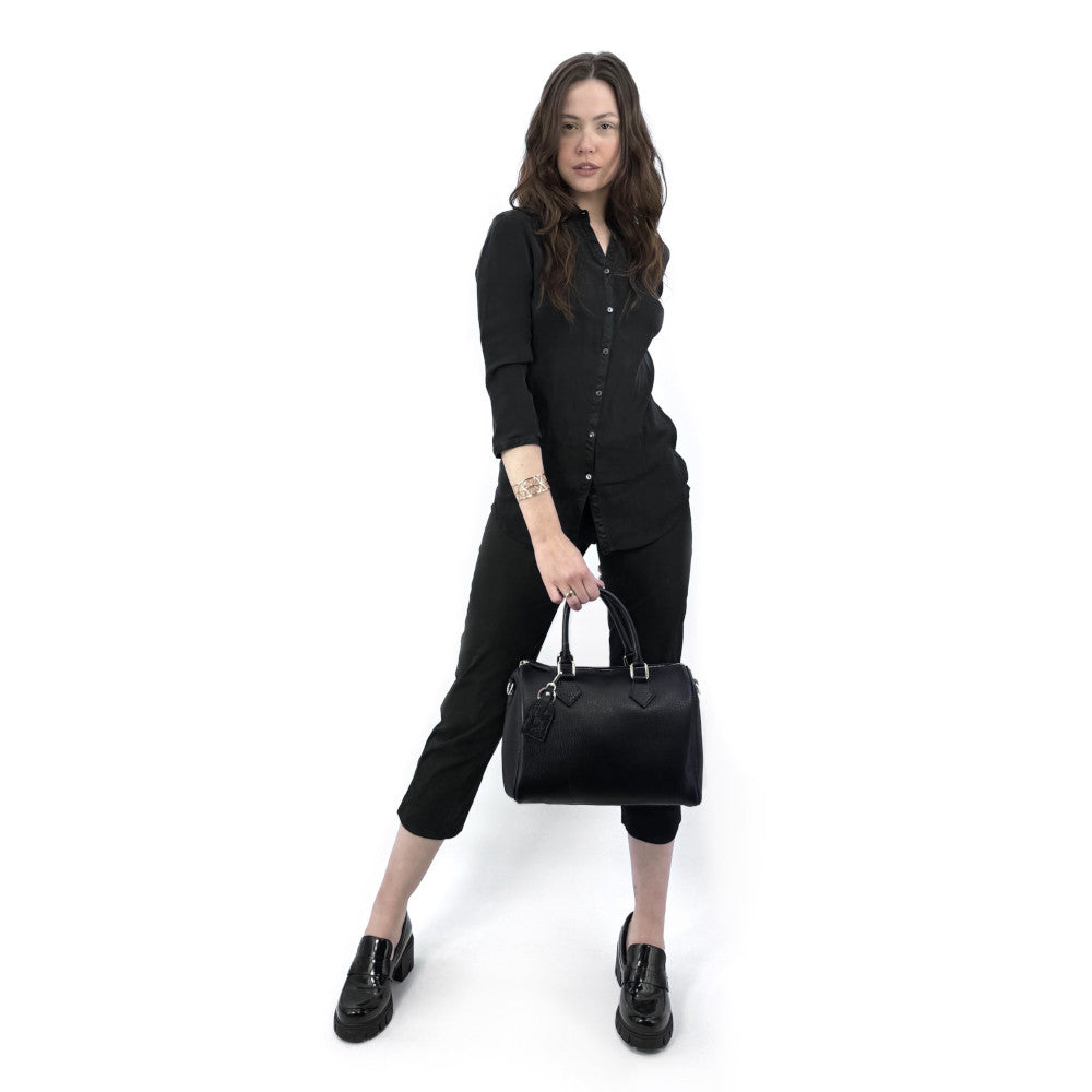 Sac à main bowling en cuir grainé italien BOOLIN Noir