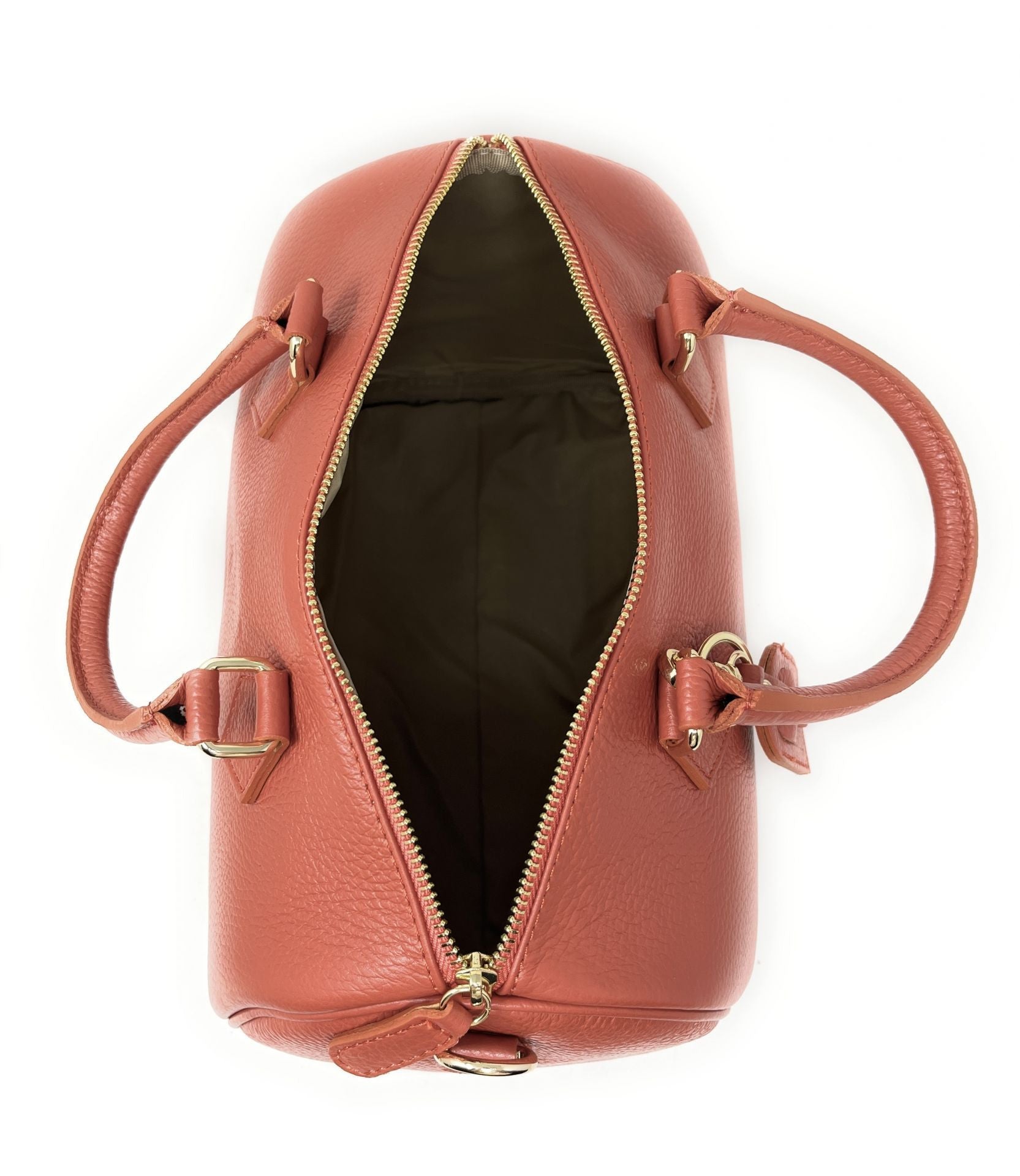 Sac à main bowling en cuir grainé italien BOOLIN Rouge brique