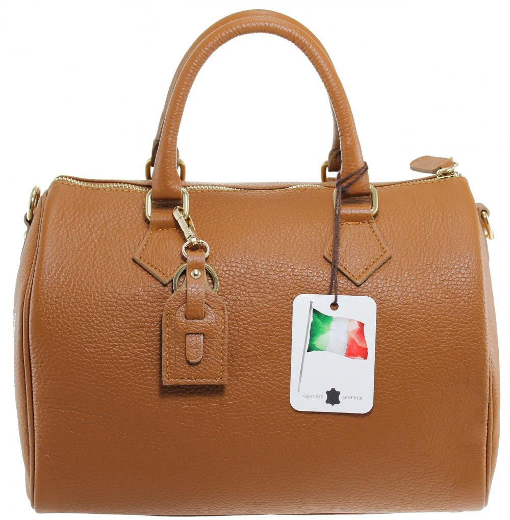 Sac à main bowling en cuir grainé italien BOOLIN Cognac