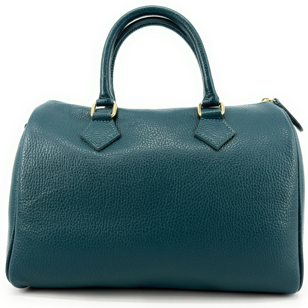 Sac à main bowling en cuir grainé italien BOOLIN Bleu vert canard