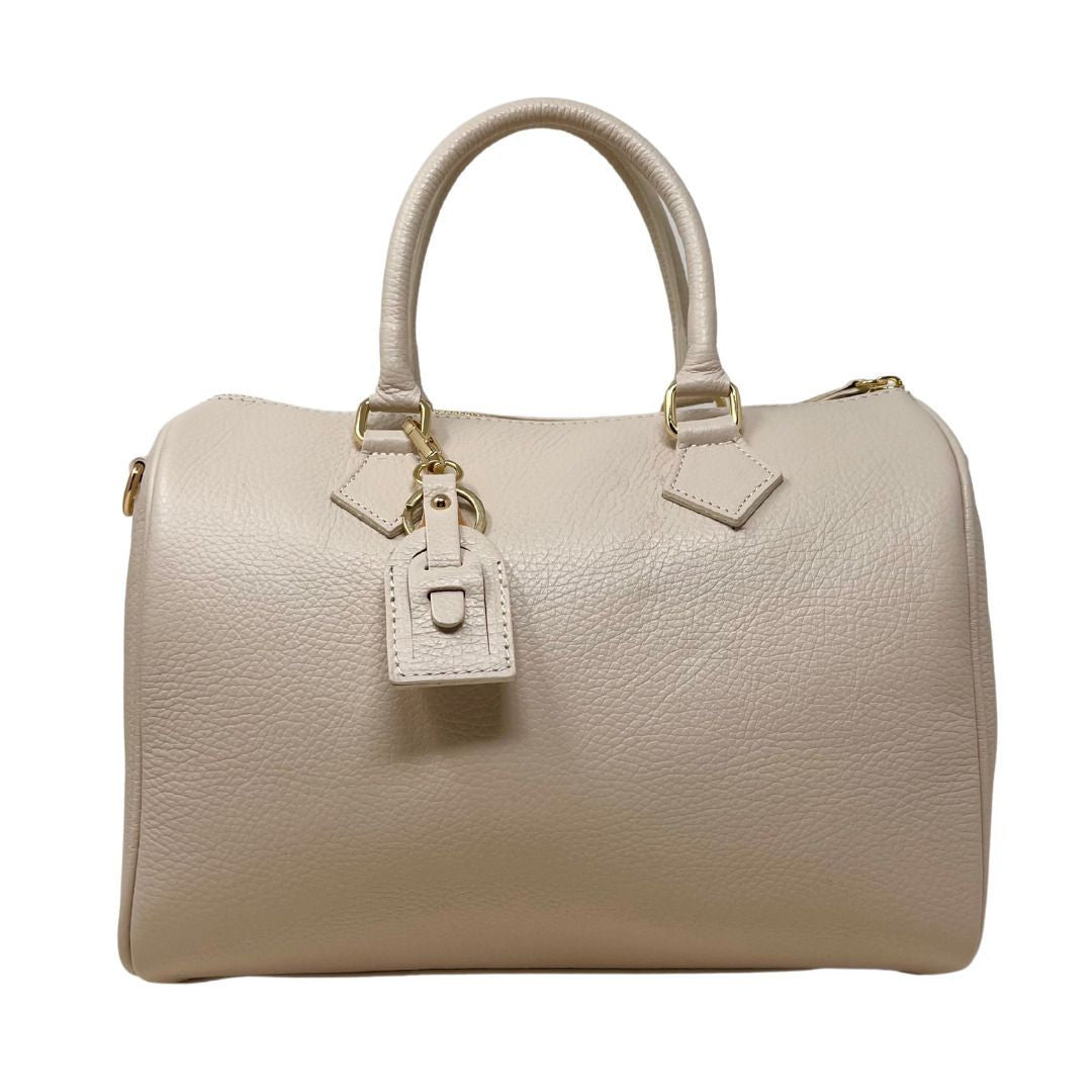 Sac à main bowling en cuir grainé italien BOOLIN Taupe clair
