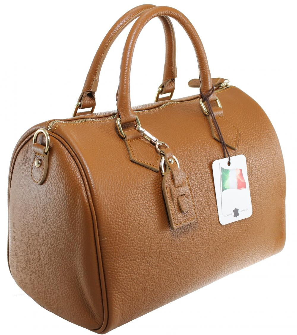 Sac à main bowling en cuir grainé italien BOOLIN Cognac