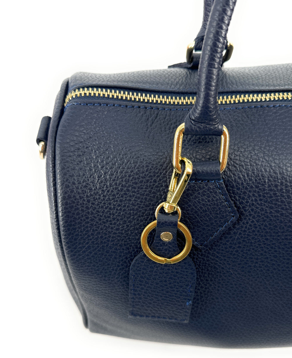Sac à main bowling en cuir grainé italien BOOLIN Bleu marine