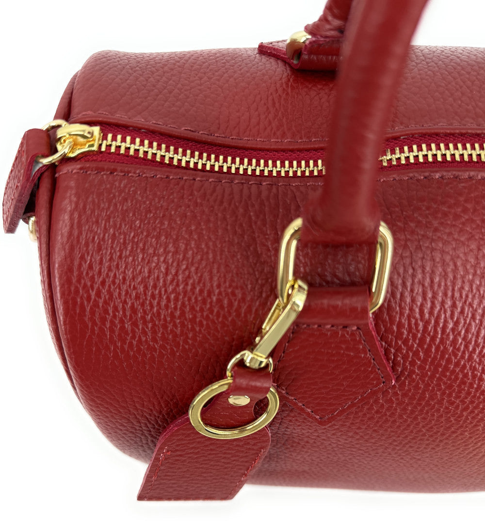 Sac à main bowling en cuir grainé italien BOOLIN Rouge magenta